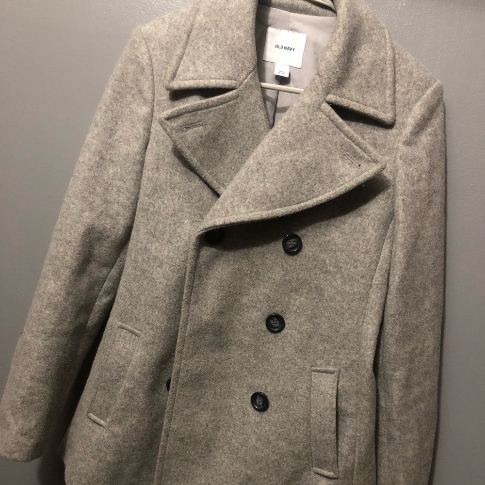 A gray peacoat